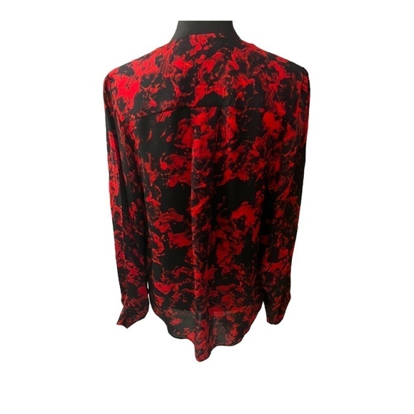 Parker Red Black Silk Long Sleeve Blouse Medium - Picture 4 of 8